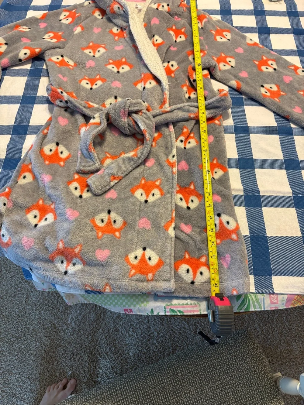 Teens hooded Fox Plush Robe in Gray, Orange & Pink